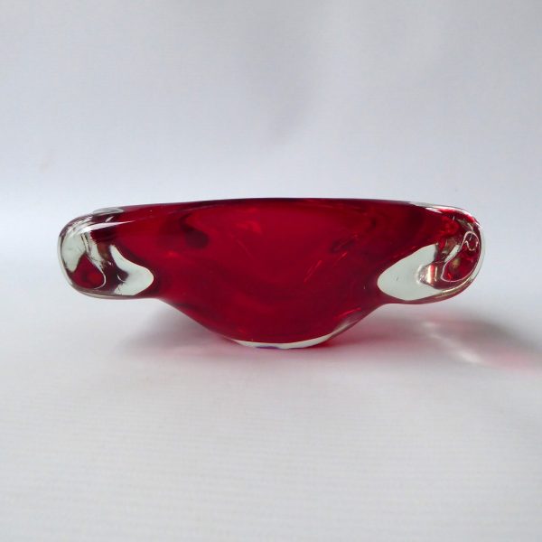 Vintage Murano art glass rectangular bowl. Red cased dish, 1960s 1970s MCM retro - Image 3