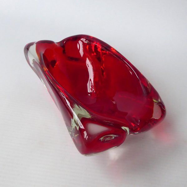 Vintage Murano art glass rectangular bowl. Red cased dish, 1960s 1970s MCM retro - Image 4