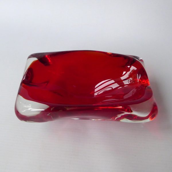 Vintage Murano art glass rectangular bowl. Red cased dish, 1960s 1970s MCM retro - Image 6