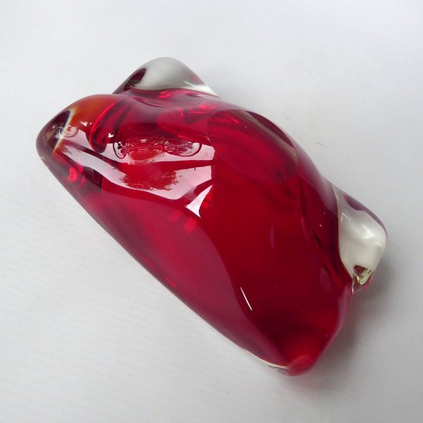 Vintage Murano art glass rectangular bowl. Red cased dish, 1960s 1970s MCM retro - Image 8