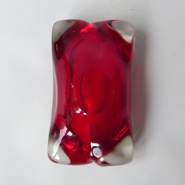 Vintage Murano art glass rectangular bowl. Red cased dish, 1960s 1970s MCM retro - Image 9
