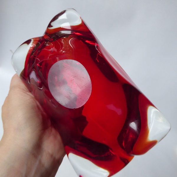 Vintage Murano art glass rectangular bowl. Red cased dish, 1960s 1970s MCM retro - Image 10