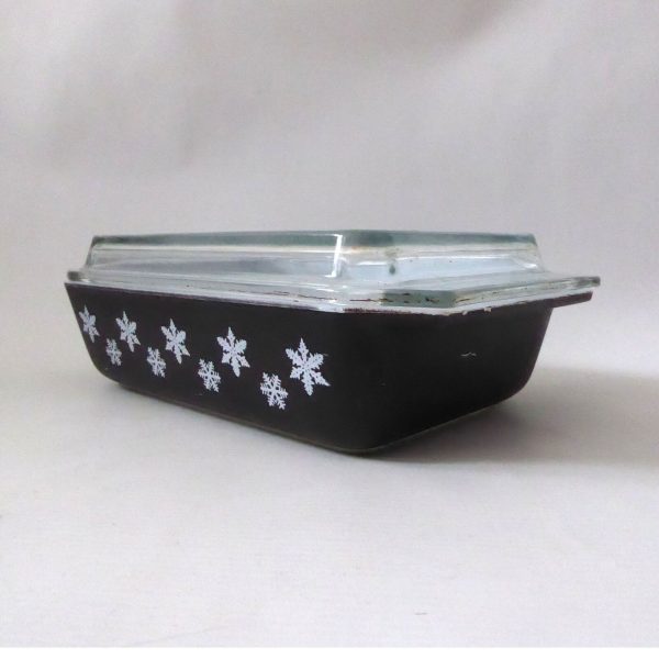 Vintage Pyrex JAJ Snowflake black deep oblong casserole dish + lid. 1950s 2162 - Image 3