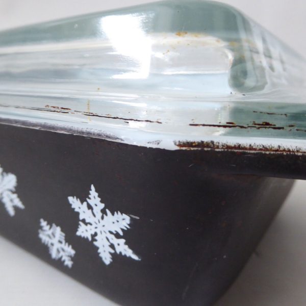 Vintage Pyrex JAJ Snowflake black deep oblong casserole dish + lid. 1950s 2162 - Image 8