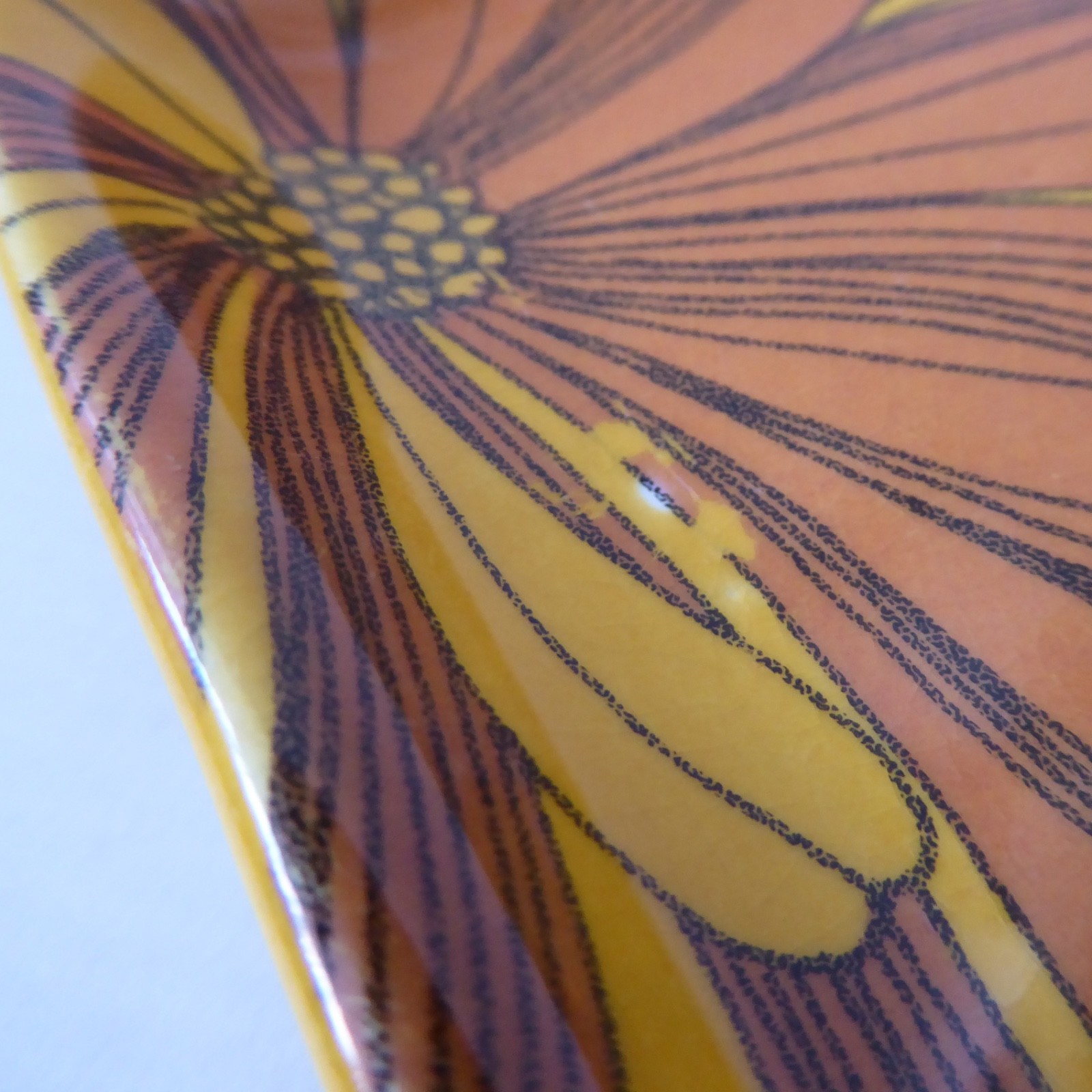 Vintage Surrey Ceramics square plate, coin/jewellery dish. Retro yellow flowers - Image 6