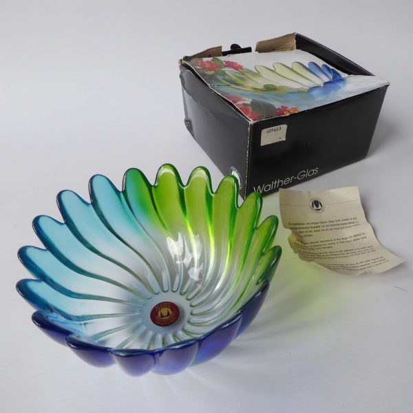 Vintage Walther-Glas Solaris Colour 0122/6 art glass bowl, boxed. Blue green box