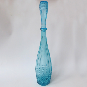 Vintage art glass Empoli genie bottle decanter + stopper. Turquoise 1970s retro