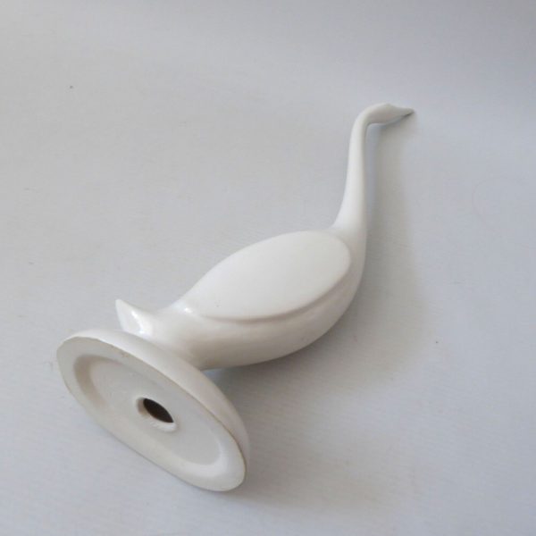 Vintage modernist minimal figurine tall stretched duck swan goose. White ceramic - Image 12