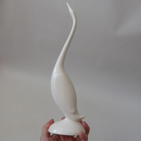 Vintage modernist minimal figurine tall stretched duck swan goose. White ceramic - Image 3