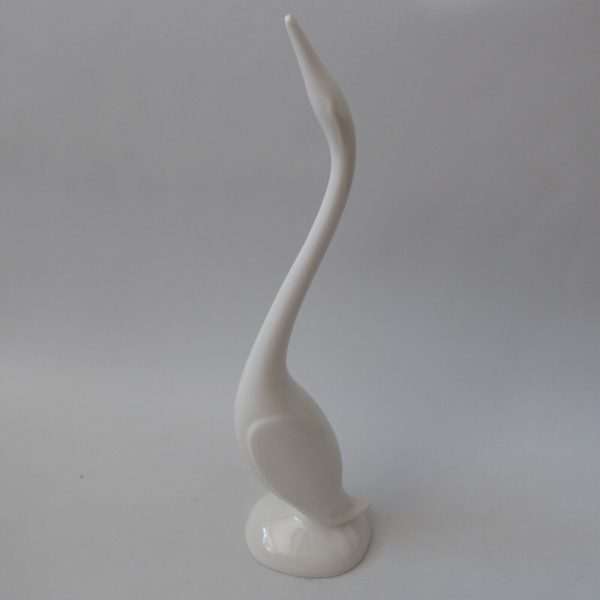 Vintage modernist minimal figurine tall stretched duck swan goose. White ceramic - Image 4