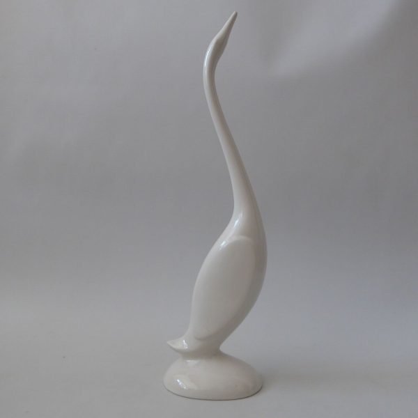 Vintage modernist minimal figurine tall stretched duck swan goose. White ceramic - Image 5