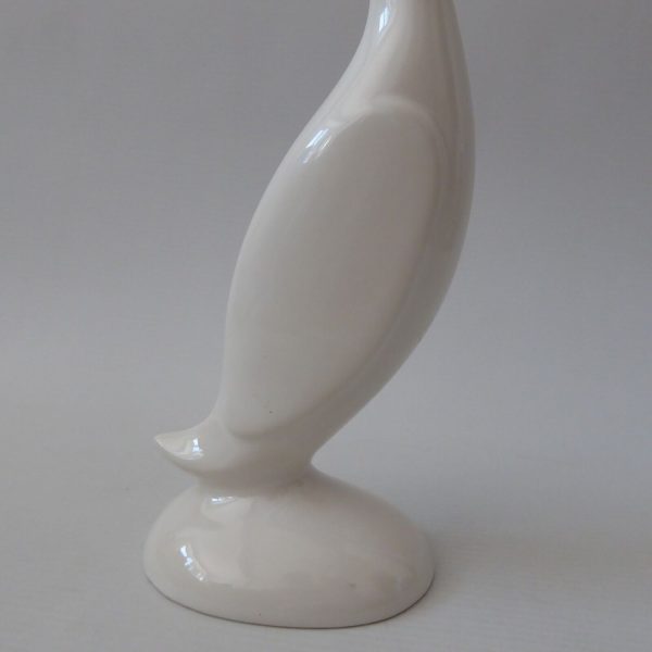 Vintage modernist minimal figurine tall stretched duck swan goose. White ceramic - Image 7