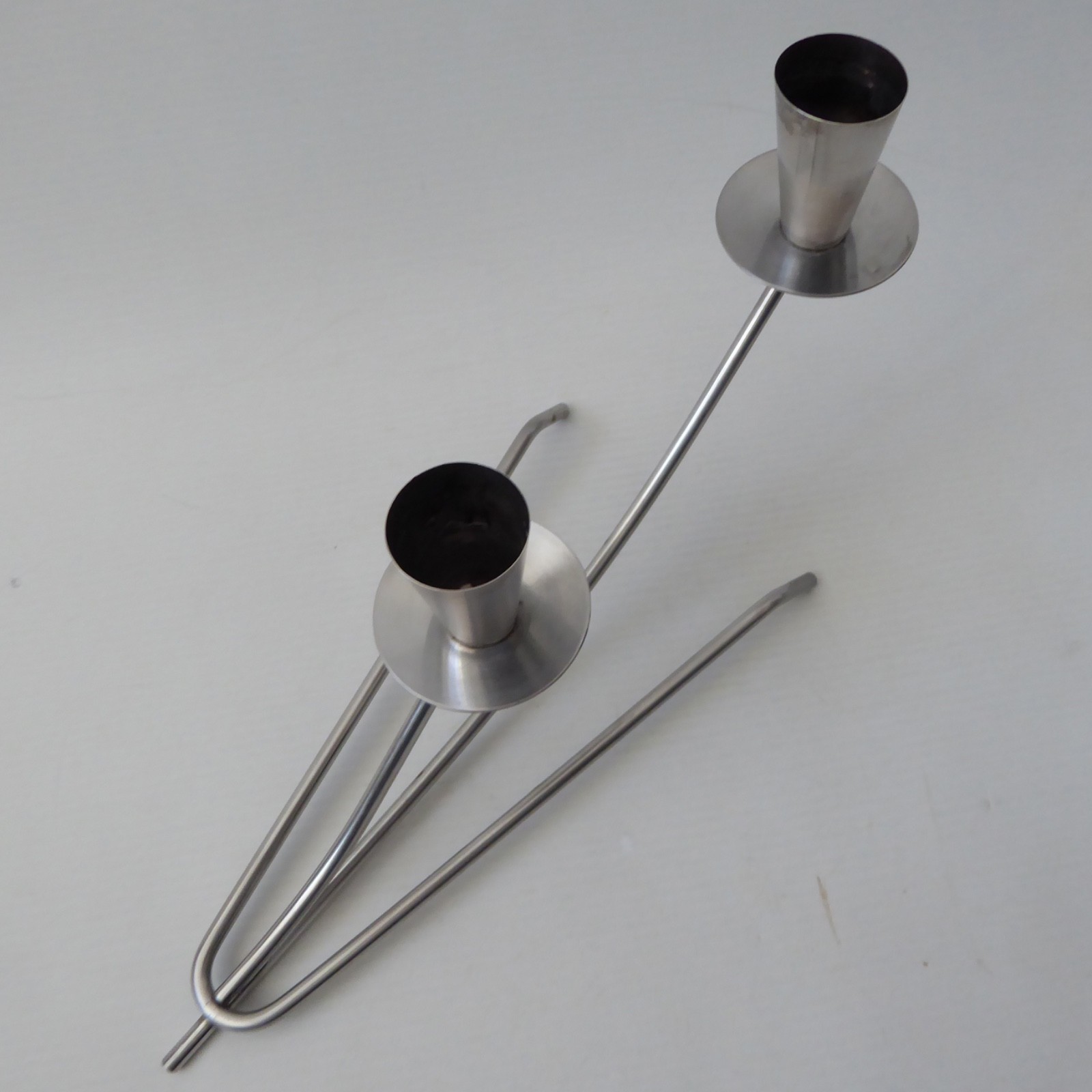 Vintage two cup stainless steel candle holder metal centrepiece, retro 1970s - Image 10