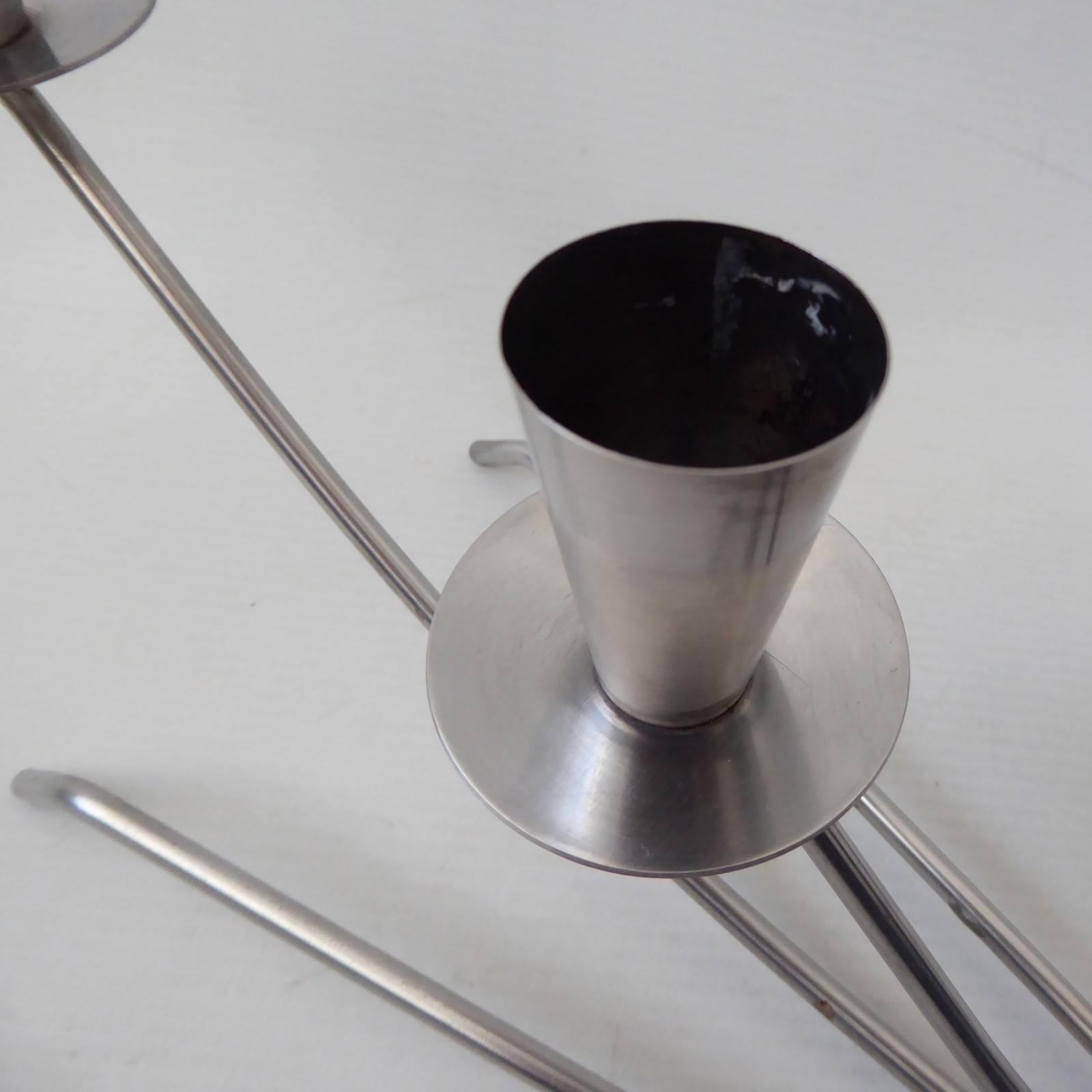Vintage two cup stainless steel candle holder metal centrepiece, retro 1970s - Image 6