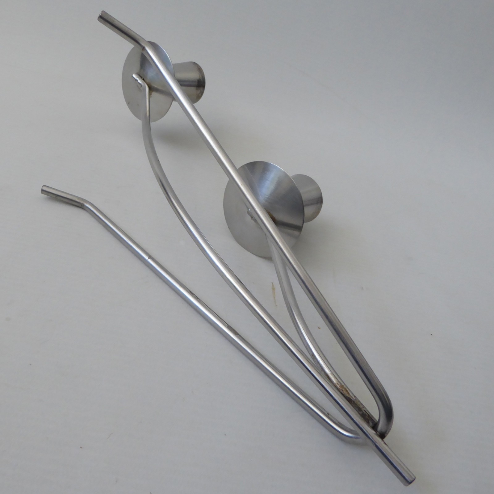 Vintage two cup stainless steel candle holder metal centrepiece, retro 1970s - Image 9