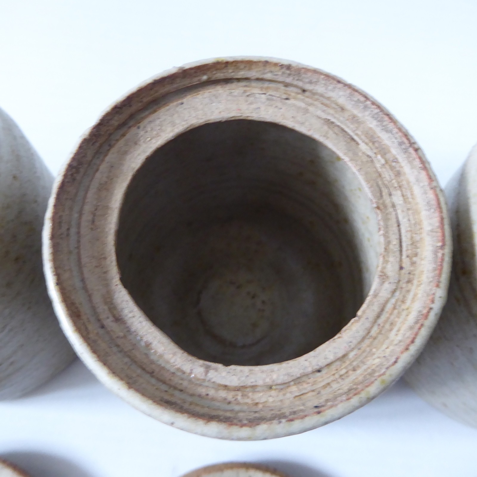 Wheel thrown 3 vintage pottery spice herb storage jars, containers lidded pots - Image 13