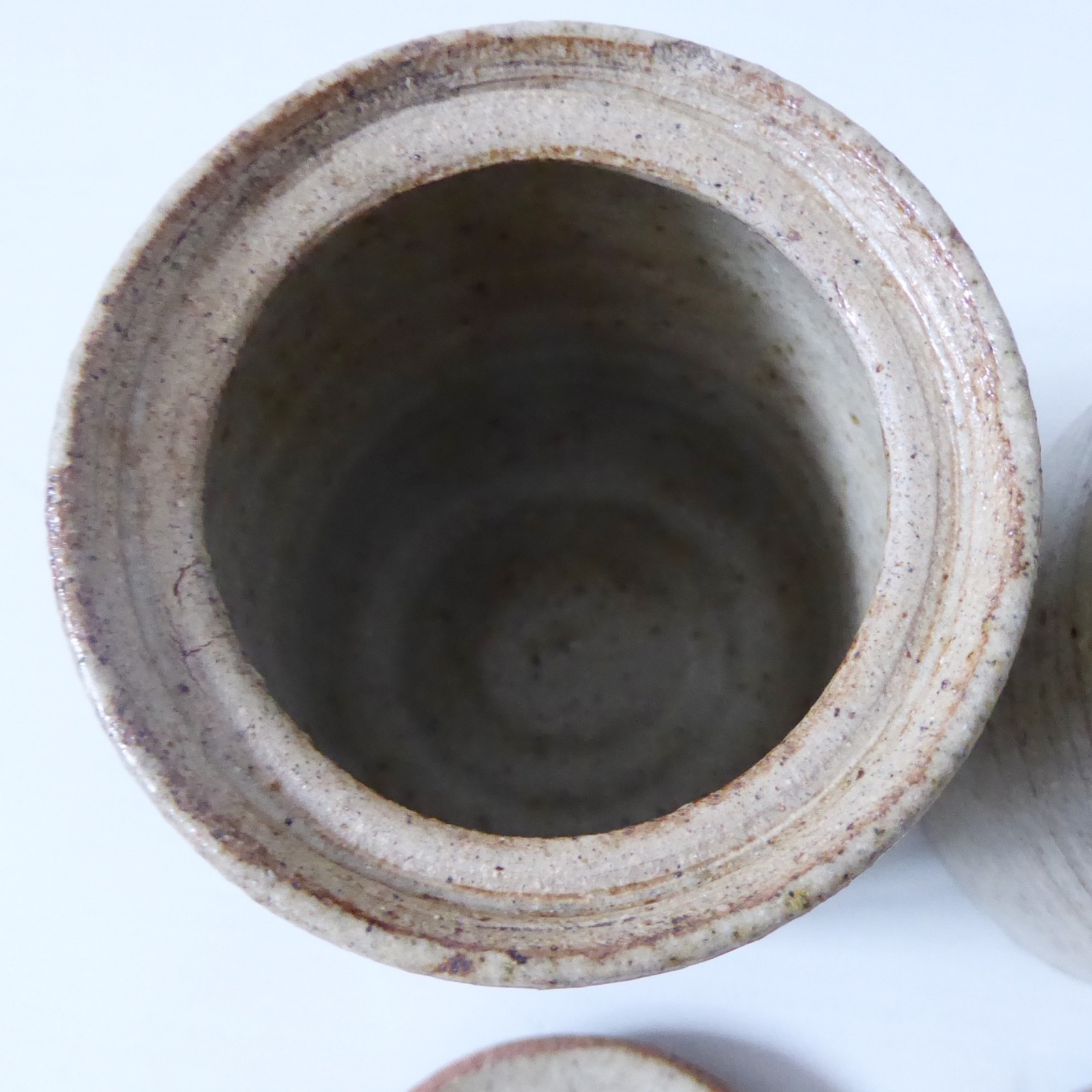 Wheel thrown 3 vintage pottery spice herb storage jars, containers lidded pots - Image 14
