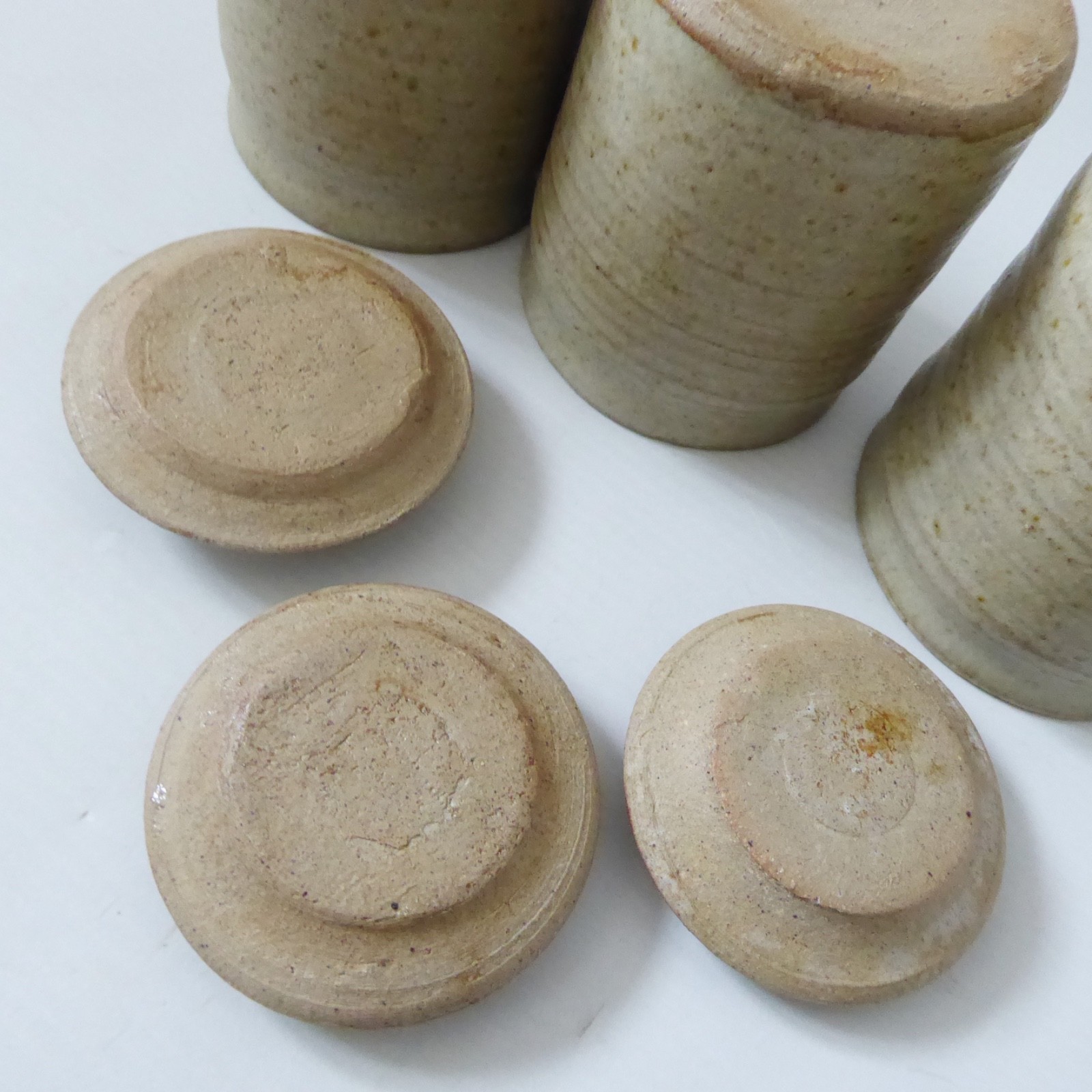 Wheel thrown 3 vintage pottery spice herb storage jars, containers lidded pots - Image 10