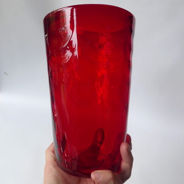 Whitefriars 8473 Ruby Red Wave/Ribbed art glass vase by Marriott Powell, 8" 20cm - Image 3