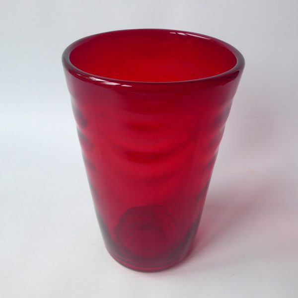 Whitefriars 8473 Ruby Red Wave/Ribbed art glass vase by Marriott Powell, 8" 20cm - Image 6