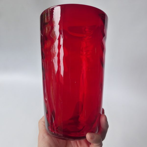 Whitefriars 8473 Ruby Red Wave/Ribbed art glass vase by Marriott Powell, 8" 20cm