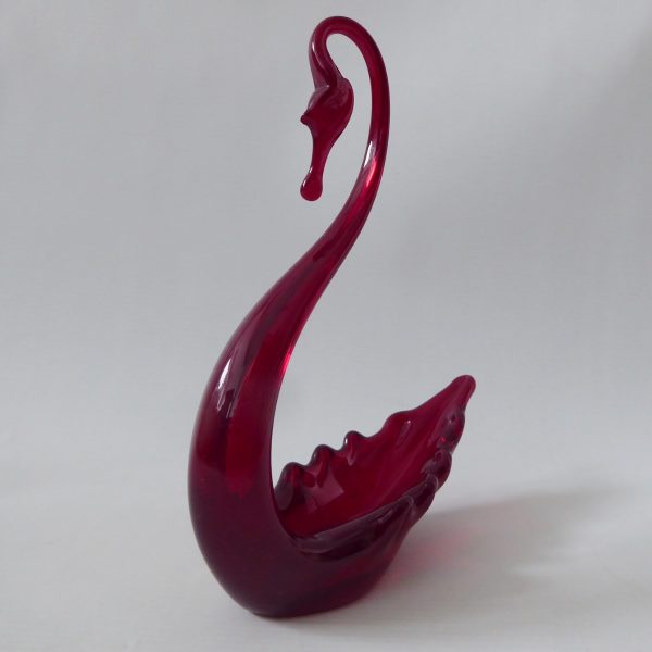 Whitefriars art glass swan figurine Ruby Red 8" 20cm. 1960s midcentury dish bowl - Image 3