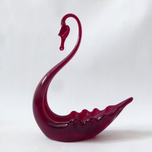 Whitefriars art glass swan figurine Ruby Red 8" 20cm. 1960s midcentury dish bowl