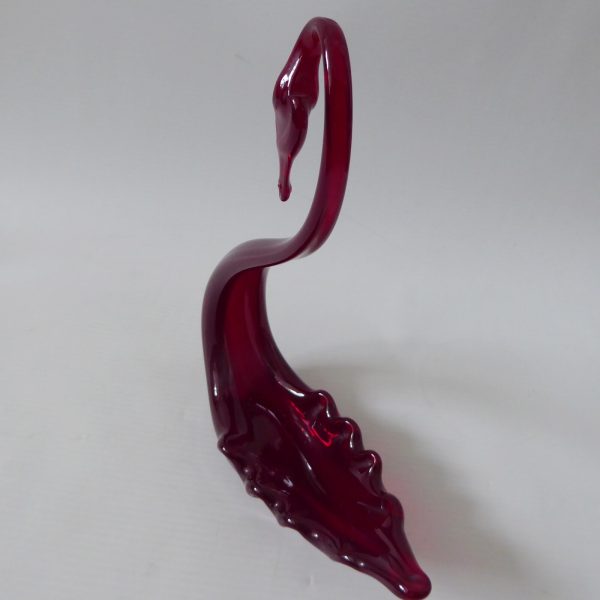 Whitefriars art glass swan figurine Ruby Red 8" 20cm. 1960s midcentury dish bowl - Image 8