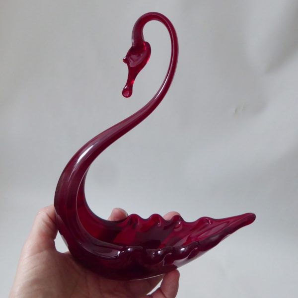 Whitefriars art glass swan figurine Ruby Red 8" 20cm. 1960s midcentury dish bowl - Image 10