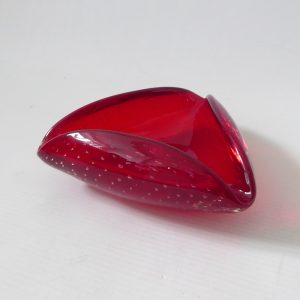 Whitefriars ruby red controlled bubble art glass triangular dish 9562, vintage