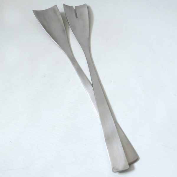 XL Salad servers serving spoon fork stainless steel, mid century modernist style - Image 3