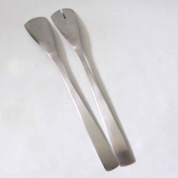 XL Salad servers serving spoon fork stainless steel, mid century modernist style - Image 5