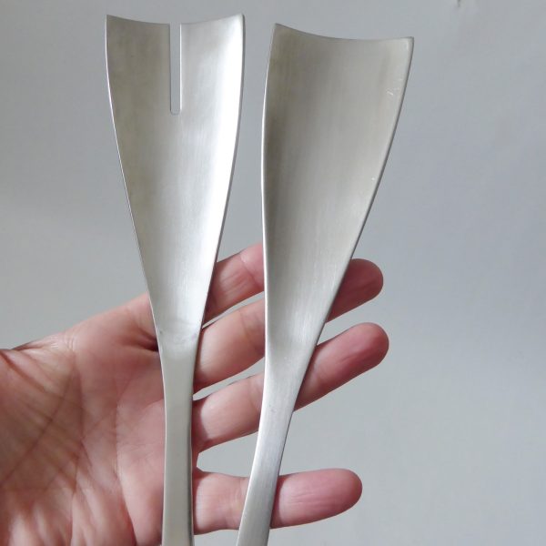 XL Salad servers serving spoon fork stainless steel, mid century modernist style - Image 6