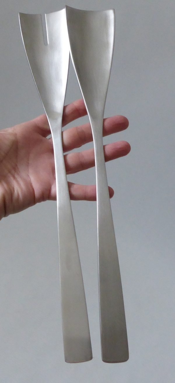 XL Salad servers serving spoon fork stainless steel, mid century modernist style - Image 7
