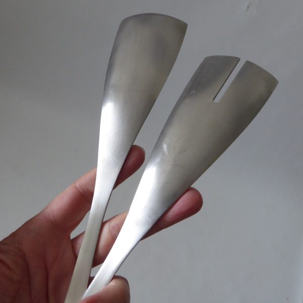 XL Salad servers serving spoon fork stainless steel, mid century modernist style - Image 8