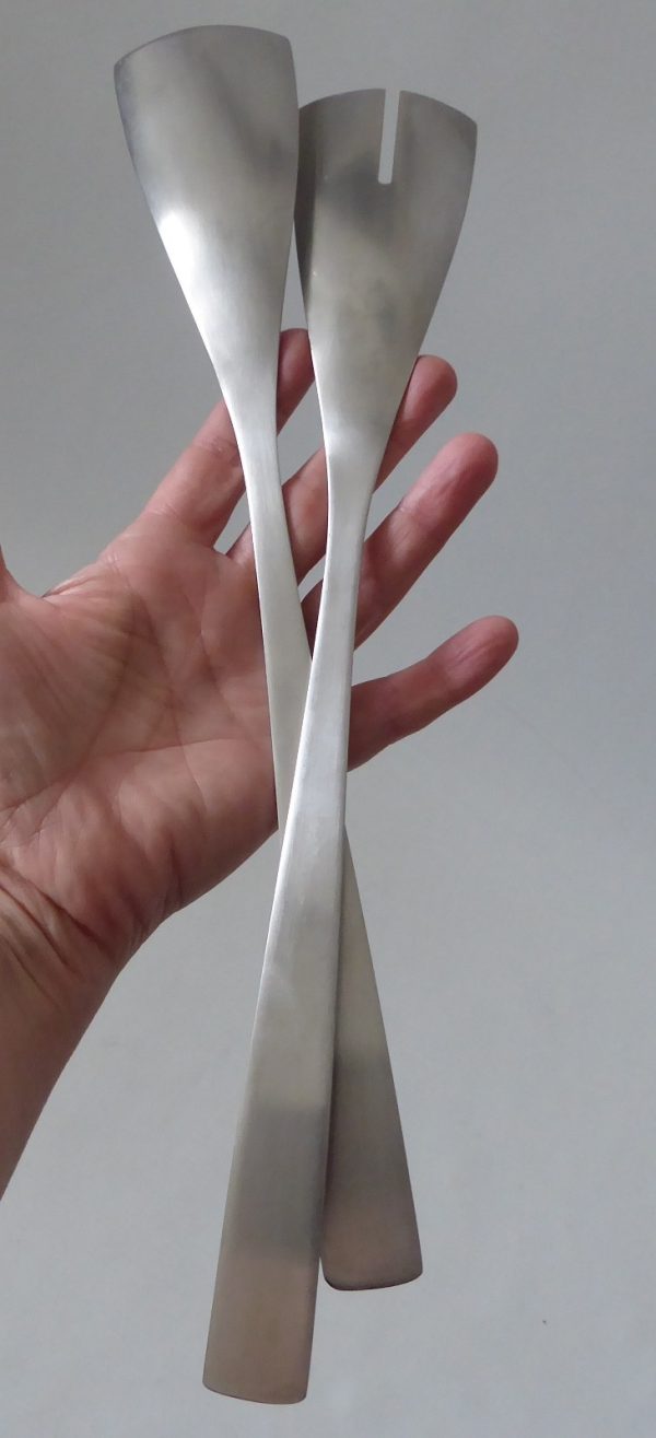 XL Salad servers serving spoon fork stainless steel, mid century modernist style - Image 9