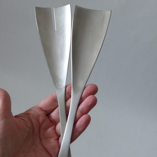 XL Salad servers serving spoon fork stainless steel, mid century modernist style - Image 10