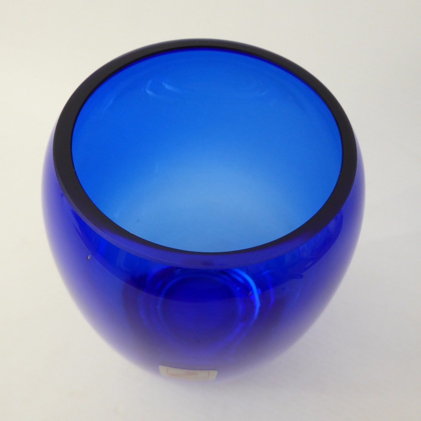 Zwiesel Glas art glass Jenny vase, German, cobalt royal blue + label, modernist - Image 7