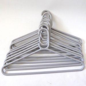 10 grey Swedish made vintage coat hangers, Morplan rainbow hanger 42, 1970s 1980