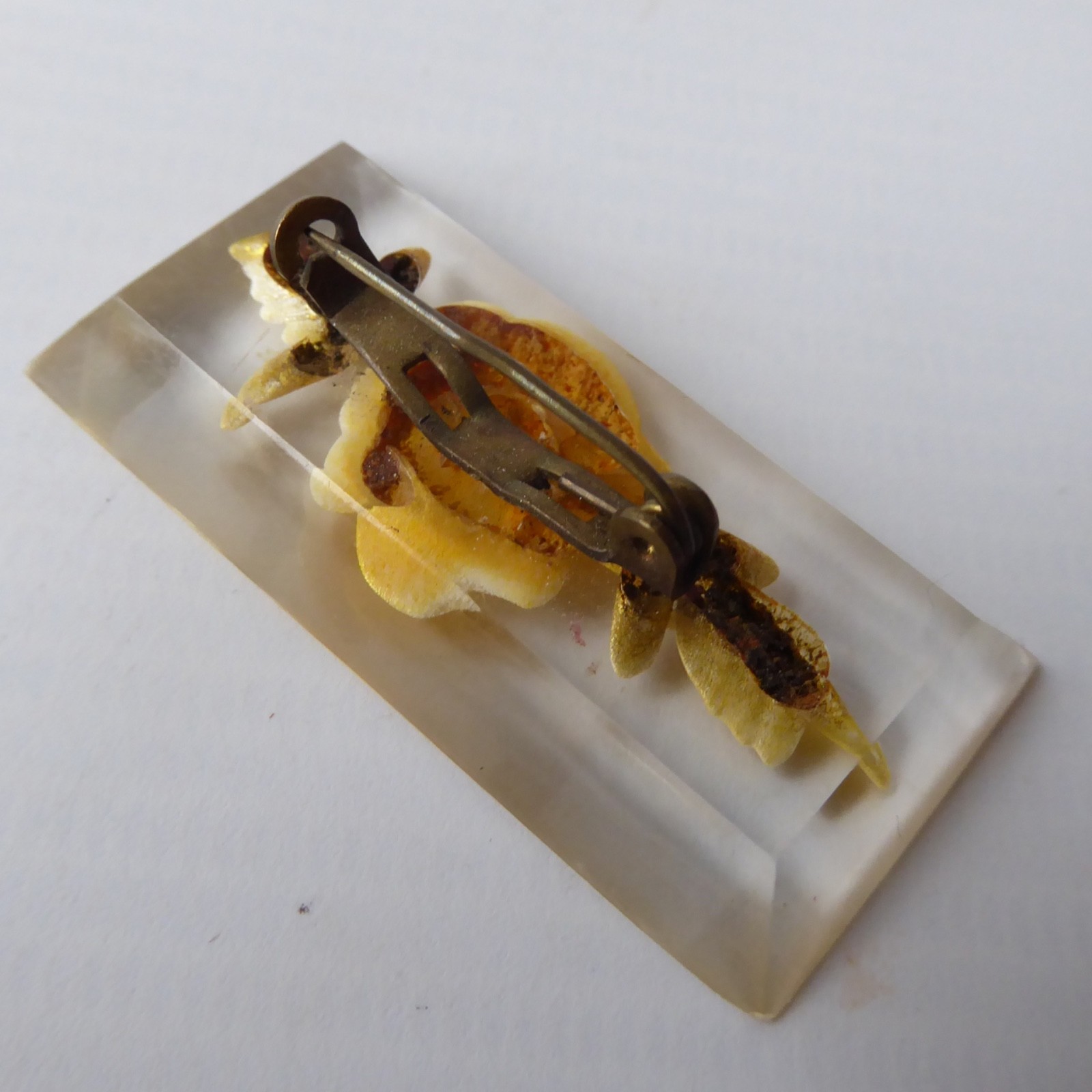 1950s reverse carved lucite perspex brooch yellow rose flower vintage rectangle - Image 11