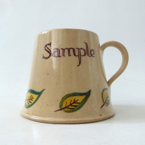 1955 Compton pottery vintage one-off sample display mug. Hand painted leaf 1950s
