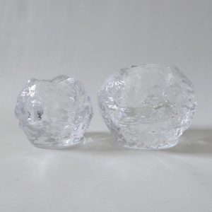 2 Kosta Boda Snowball candle holders, small medium votive. Swedish glass crystal