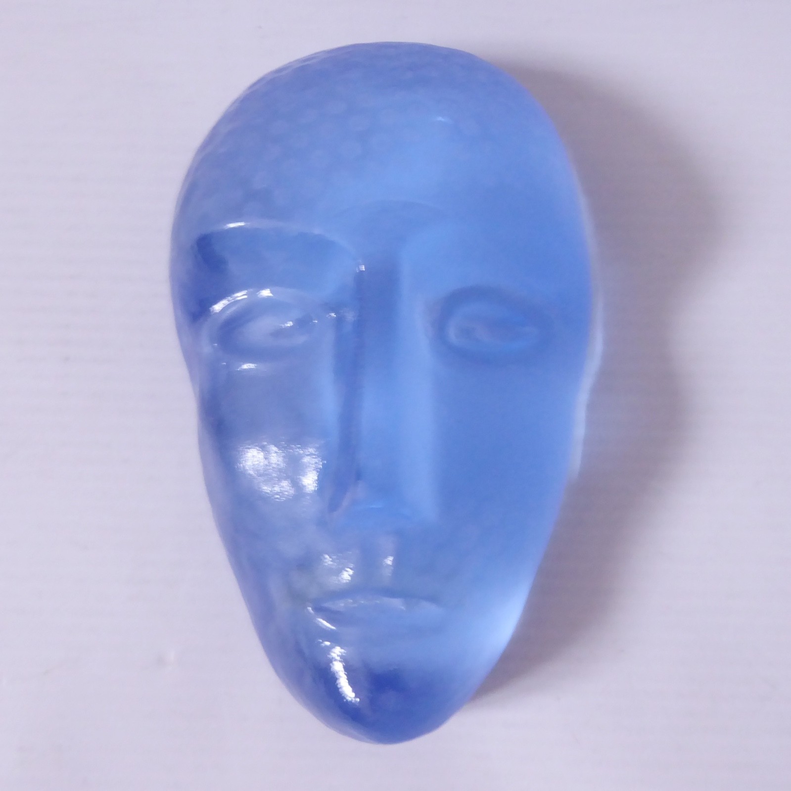 5" Kosta Boda Brains art glass face sculpture, Sweden Bertil Vallien blue spotty - Image 12