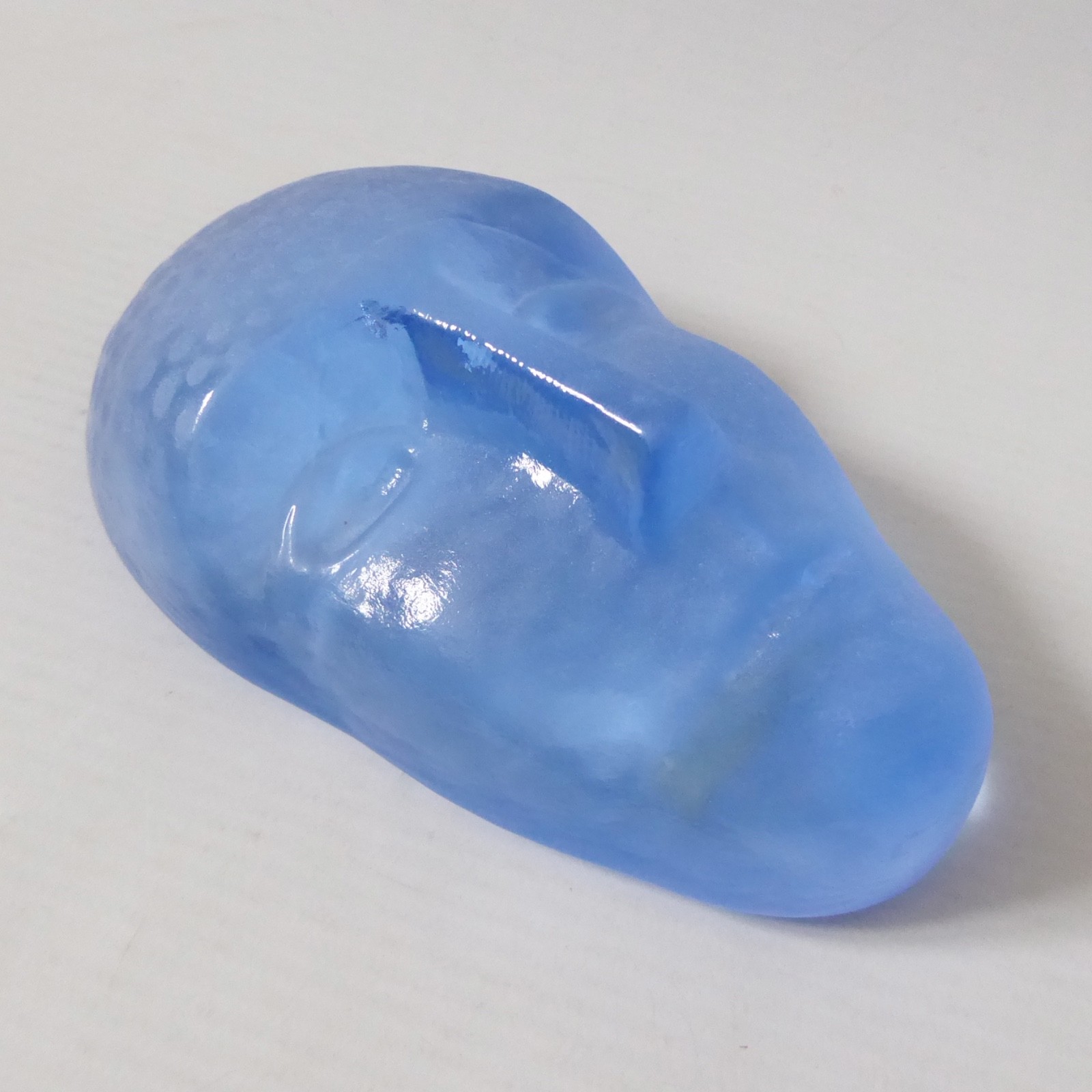 5" Kosta Boda Brains art glass face sculpture, Sweden Bertil Vallien blue spotty - Image 2