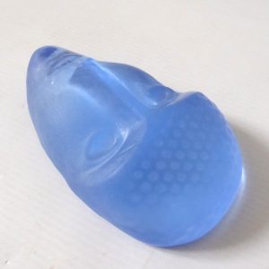 5" Kosta Boda Brains art glass face sculpture, Sweden Bertil Vallien blue spotty