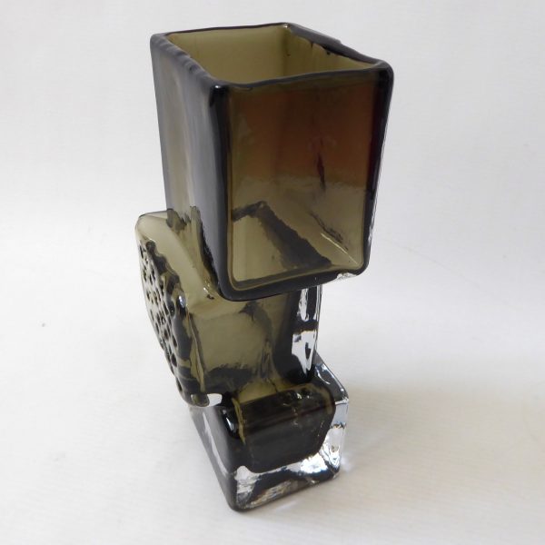Art glass vase in the style of Whitefriars Drunken Brick Layer, willow/smoke 8" - Image 5