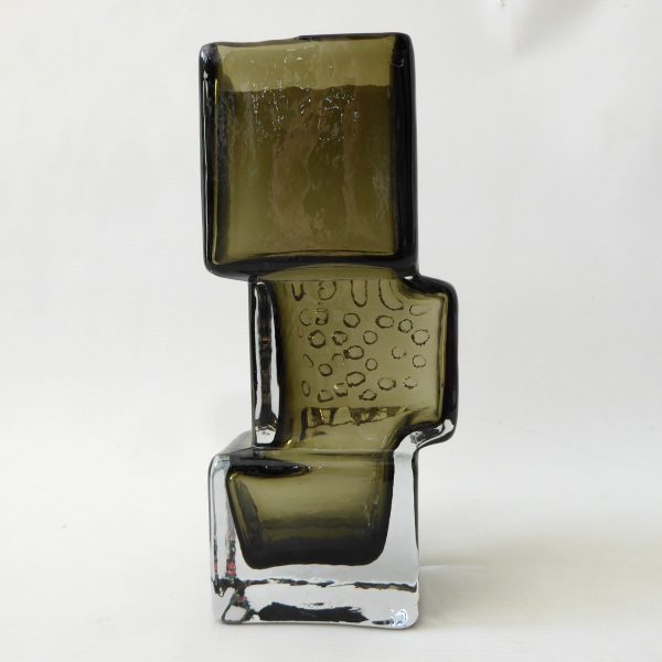 Art glass vase in the style of Whitefriars Drunken Brick Layer, willow/smoke 8" - Image 6