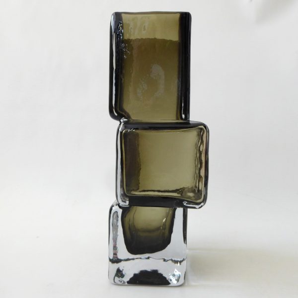 Art glass vase in the style of Whitefriars Drunken Brick Layer, willow/smoke 8" - Image 7