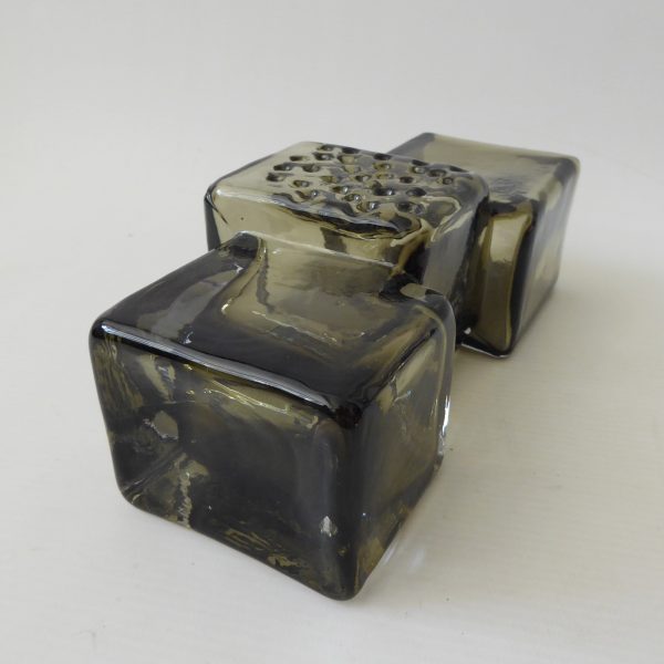 Art glass vase in the style of Whitefriars Drunken Brick Layer, willow/smoke 8" - Image 9
