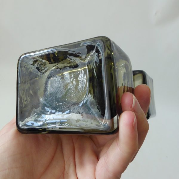 Art glass vase in the style of Whitefriars Drunken Brick Layer, willow/smoke 8" - Image 10